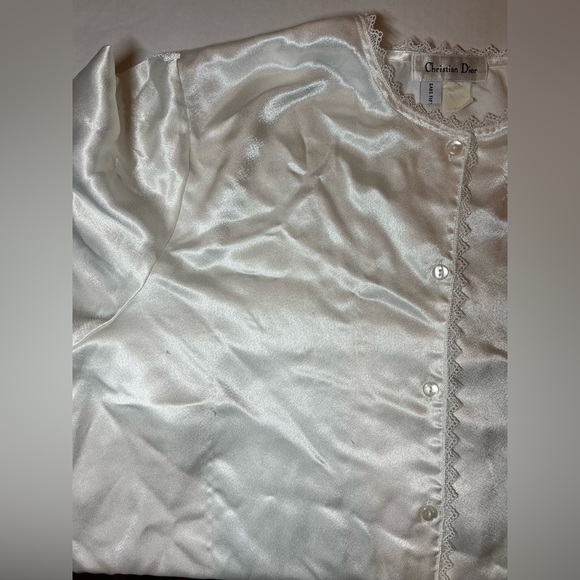 VTG CHRISTIAN DIOR Satin Button Down Top Saks Fit Embroidered Pajama Women's L - Picture 8 of 11